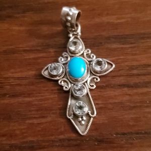 925 S.S. TURQUOISE CROSS  PENDANT